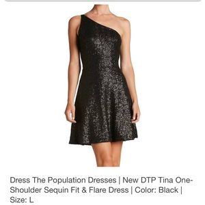 Black Sequin One Shoulder Cocktail Dress